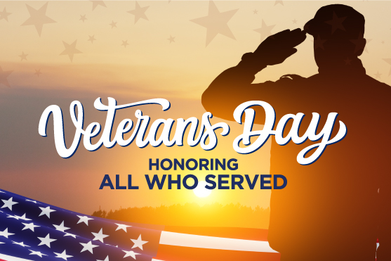 Military servicemember saluting an American flag at sunset.